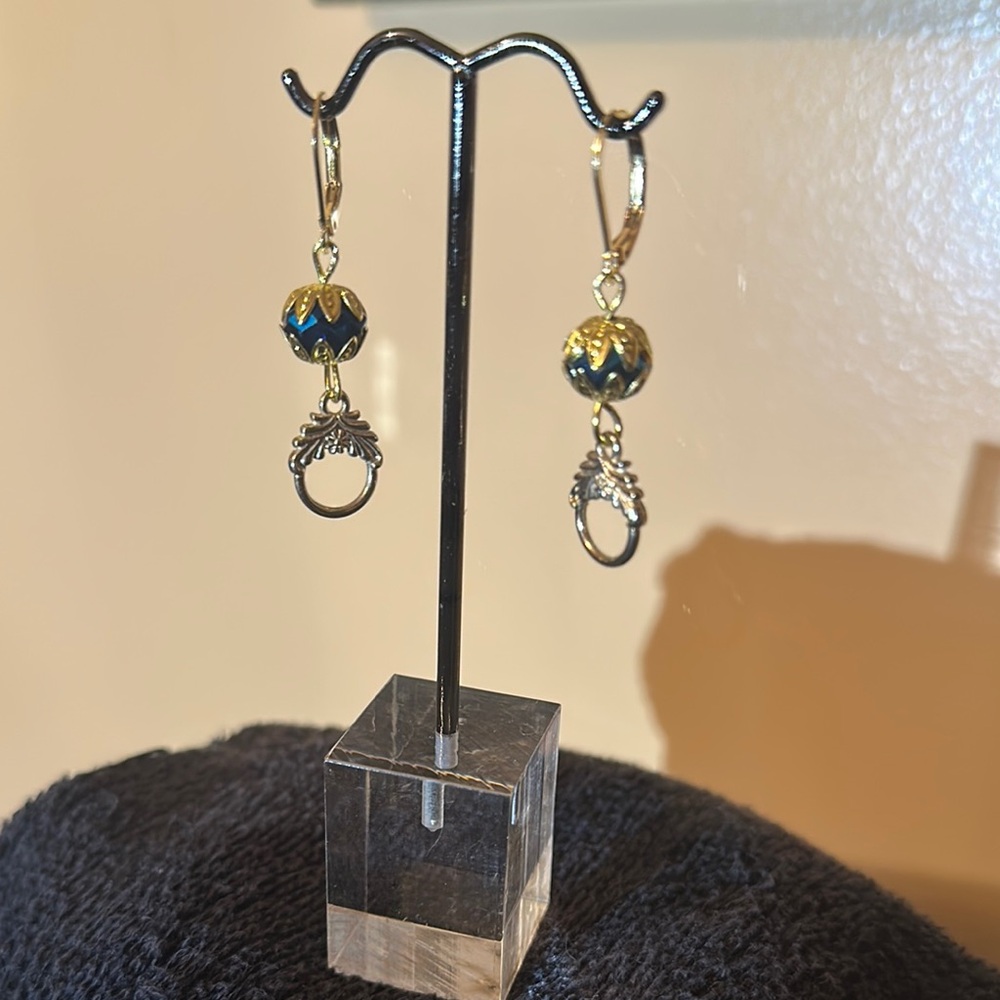 Gold and Black Textured Teardrop Earrings